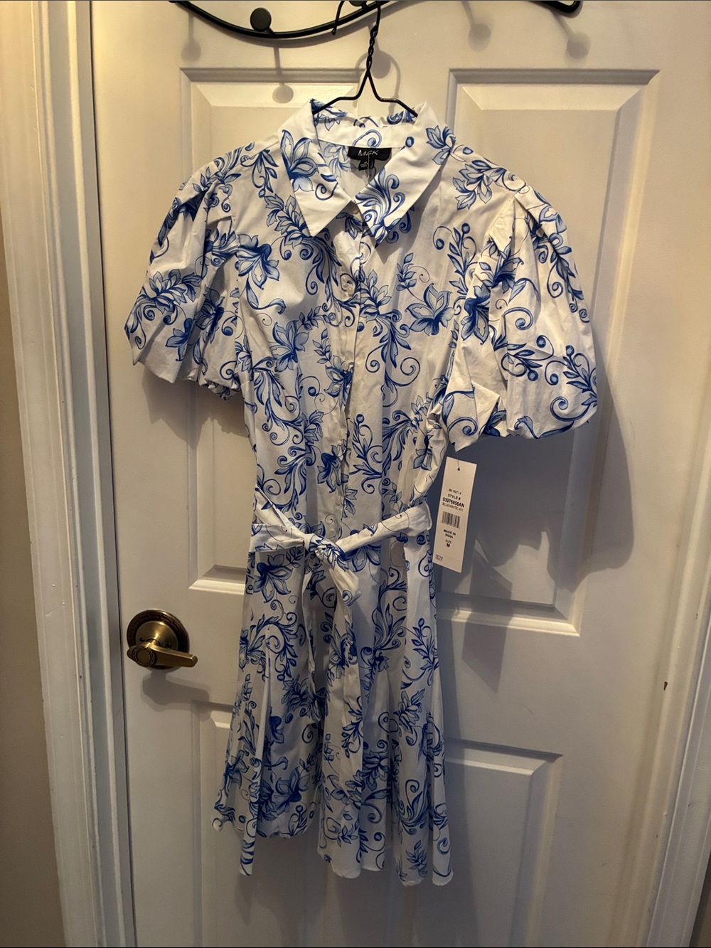 MSK White and Blue Floral Shirt Dress